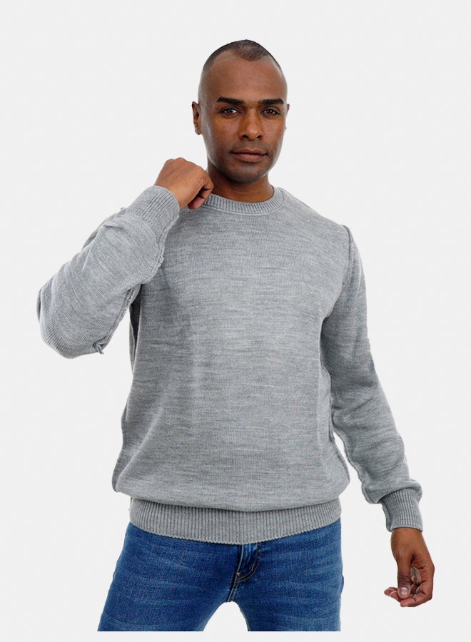 FIRE WOOD FireWood Round Neck Knit Sweater Long Sleeve For Men- Grey - Image 2